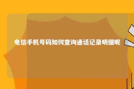 电信手机号码如何查询通话记录明细呢